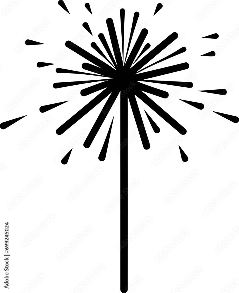 Burning sparkler. Silhouette. From a lit fire, sparks scatter in the form of stars. Pyrotechnics. Vector illustration. Isolated background. AI generated illustration. Burning sparkler. Silhouette. From a lit fire, sparks scatter in the form of stars. Pyrotechnics. Vector illustration. Isolated background. AI generated illustration.