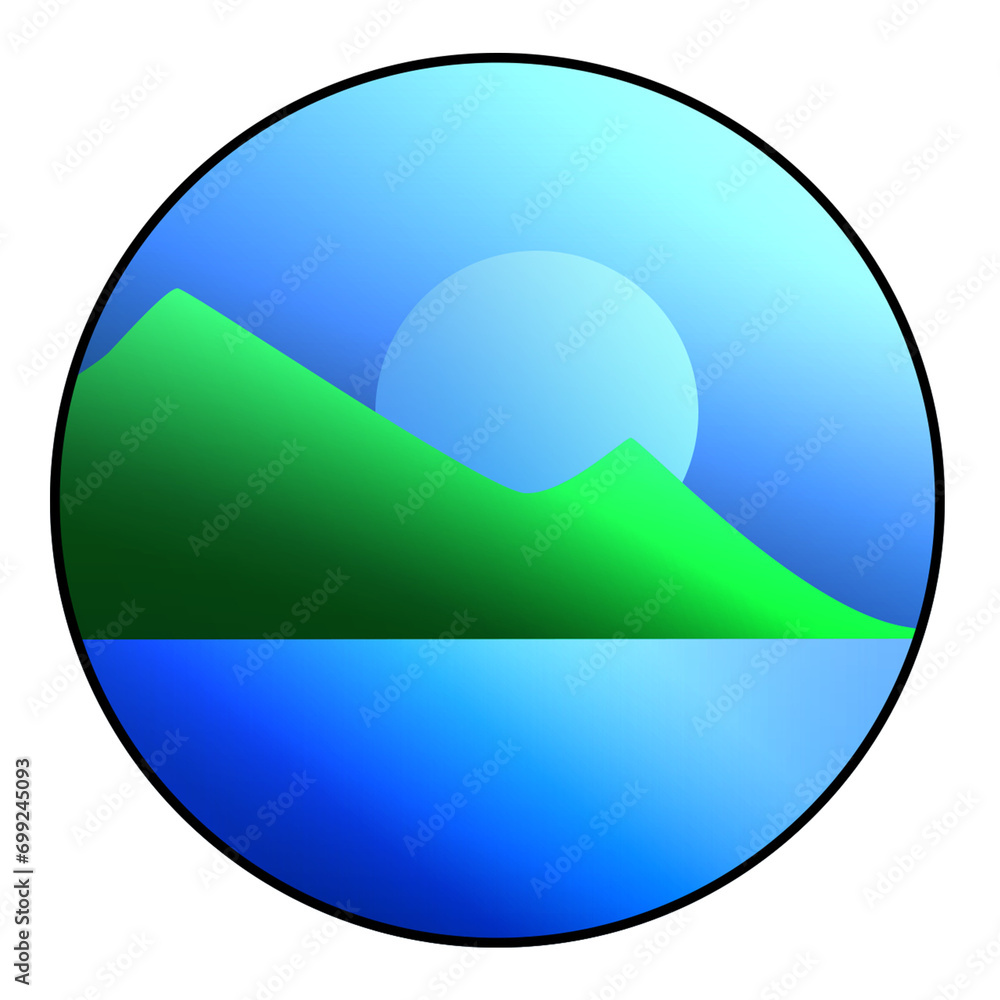 water and mountain and moon landscape illustration design