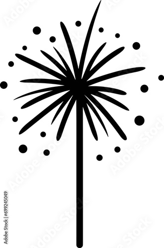 Burning sparkler. Silhouette. From a lit fire, sparks scatter in the form of stars. Pyrotechnics. Vector illustration. Isolated background. AI generated illustration.