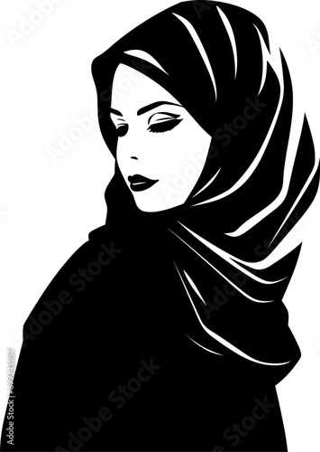 beautiful Muslim woman in hijab fashion silhouette vector. AI generated illustration.