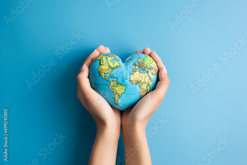 Hands hold Earth ball in heart shape