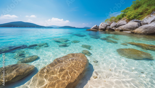 Nature beauty in a tranquil scene summer turquoise waters edge generated by AI