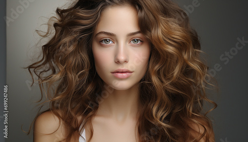 Beautiful women with long curly hair, looking at camera sensually generated by AI