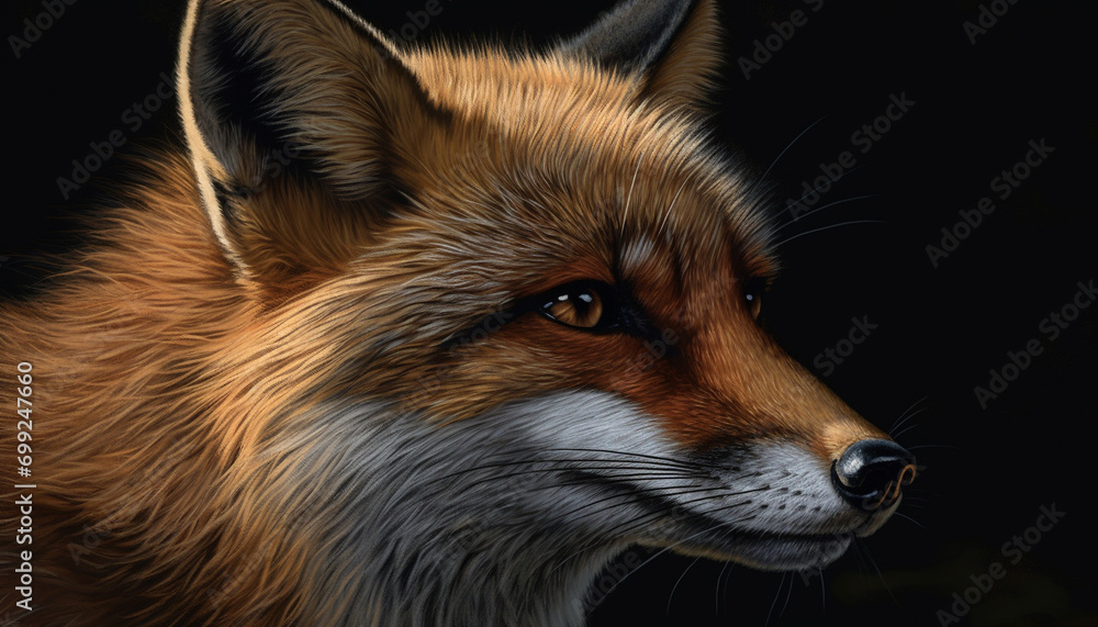 Fototapeta premium Cute red fox with fluffy fur looking alert generated by AI