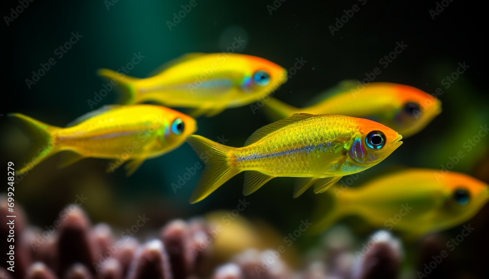 Naklejka premium A vibrant collection of tropical fish swimming in a colorful reef generated by AI