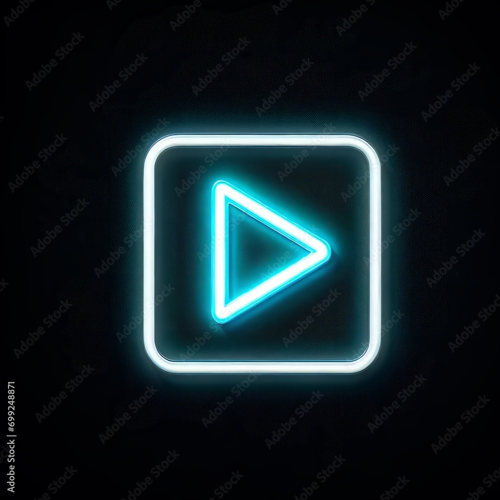 Image of a neon play button, featuring a solid glowing neon color against a pitch-black background Image of a neon play button, featuring a solid glowing neon color against a pitch-black background