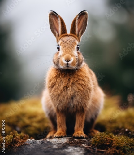 the picture is of a brown rabbit that is staring at the camera, 
