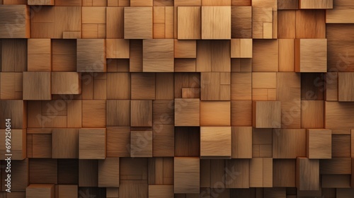 Close up of wooden cubes or blocks randomly shifted surface background texture  empty floor or wall hardwood wallpaper