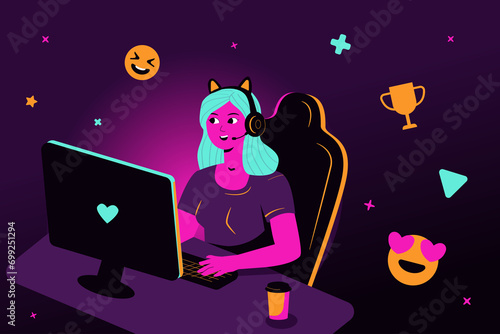 A cute streamer, a professional video game player, leading the broadcast.