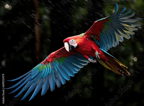 red-tailed parrot in flight