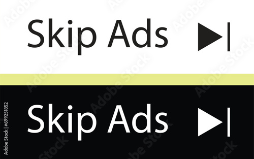 Skip Ad button set of white and black vector | Advertising skip