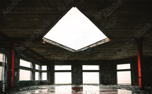 interior of unfinished and abandoned hotel