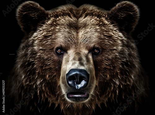Close up brown Bear portrait on black background