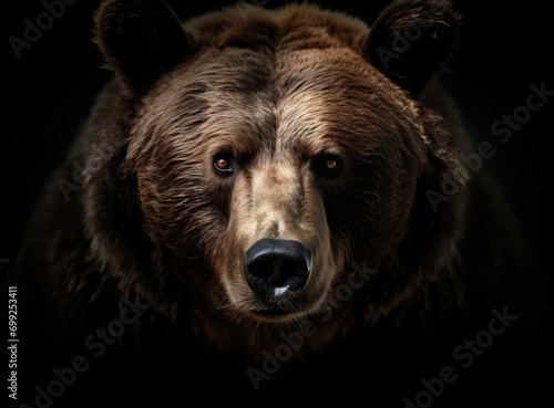 Close up brown Bear portrait on black background