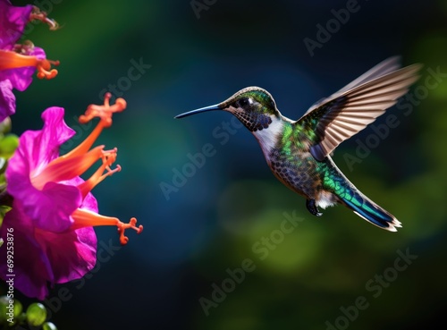 Scaly-breasted hummingbird feeding on flowers photo