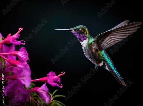 Scaly-breasted hummingbird feeding on flowers photo