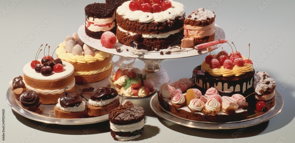 table covered with many cakes and pastries