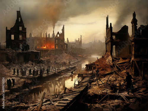 Representation depicting the devastating Great Chicago Fire of 1871 photo