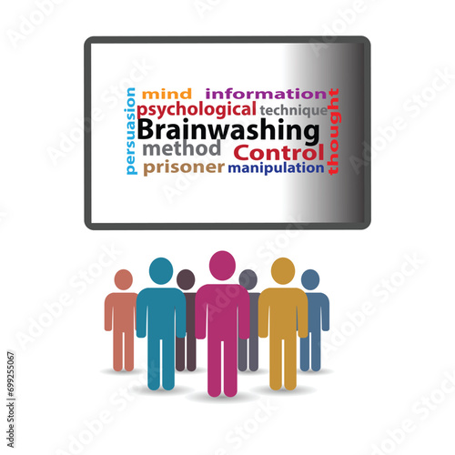 People in front of a big television screen, brainwashing concept