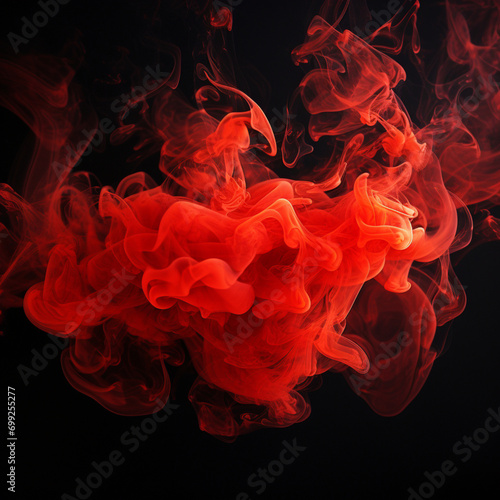 fotografia con detalle y textura de formas de humo de color rojo sobre fondo de color negro photo