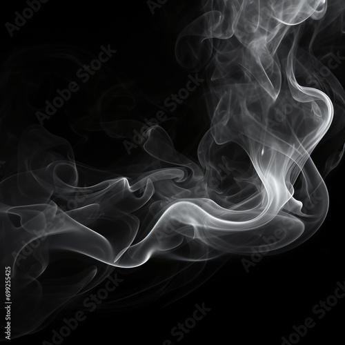 fotografia en blanco y negro con detalle de humo blanco con formas sinuosas, sobre fondo negro