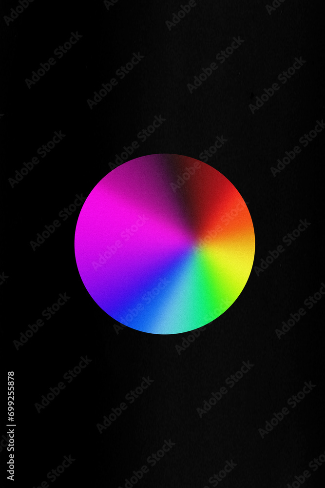 Circle shaped social media vintage film texture template background in rainbow colours