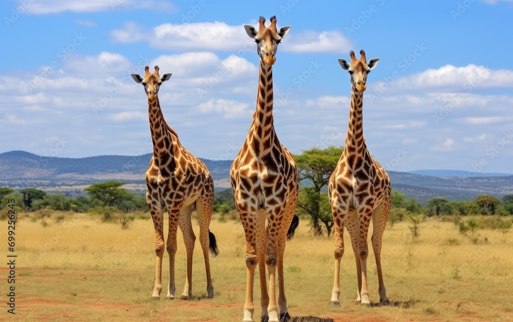 giraffe family walking in the savannah giraffe family walking in the savannah