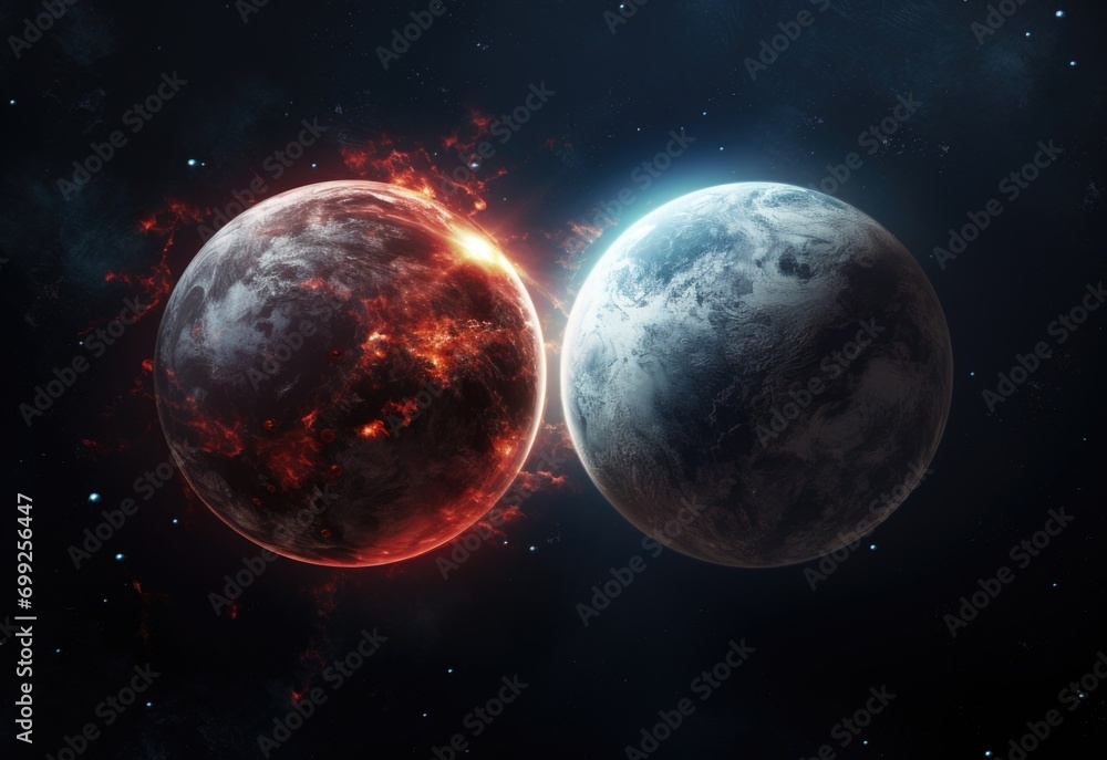 two planets in space approaching each other