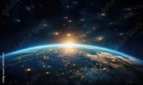 Sunrise over planet Earth, view from space. © grigoryepremyan