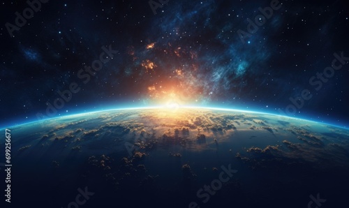 Sunrise over planet Earth, view from space. #699256677
