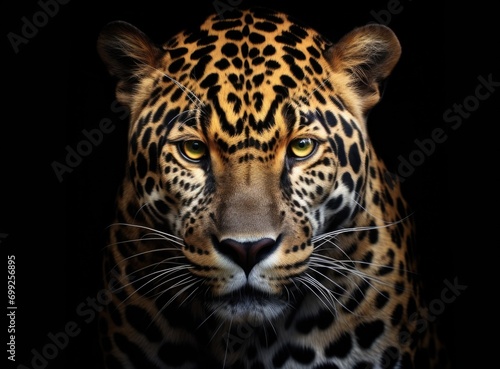 Close up beautiful big leopard isolated on black background