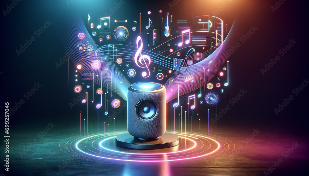 Modern AI device integrated into serene music studio environment