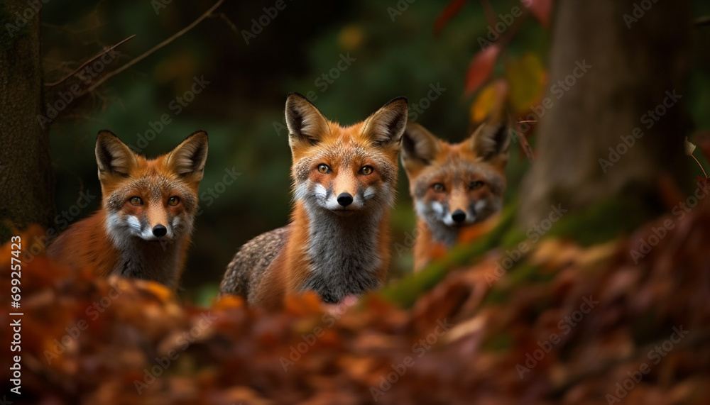 Cute red fox in the forest, looking alert generated by AI Cute red fox in the forest, looking alert generated by AI