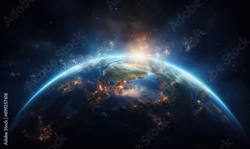 Earth at he night. Abstract wallpaper. City lights on planet. Civilization. 