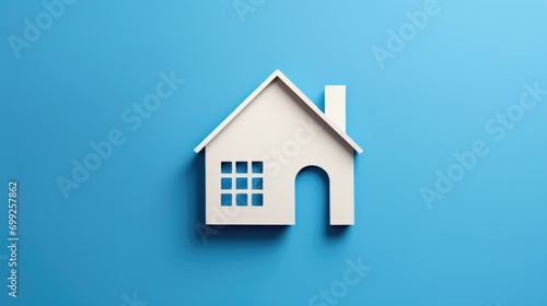 Houses made of white paper on a blue background. Inexpensive real estate concept.