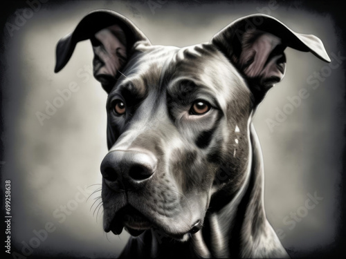 Majestic Great Dane - close-up of a happy dog face from a popular breed with a blurred background, created using scratchboard etching technique Gen AI photo