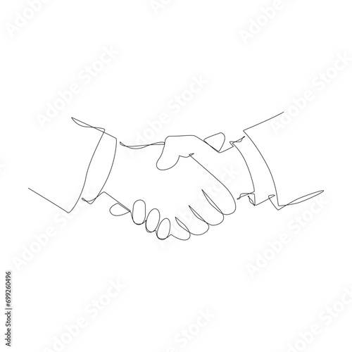One line handshake. The businessmen agreed to cooperate. Vector continuous line drawing.
