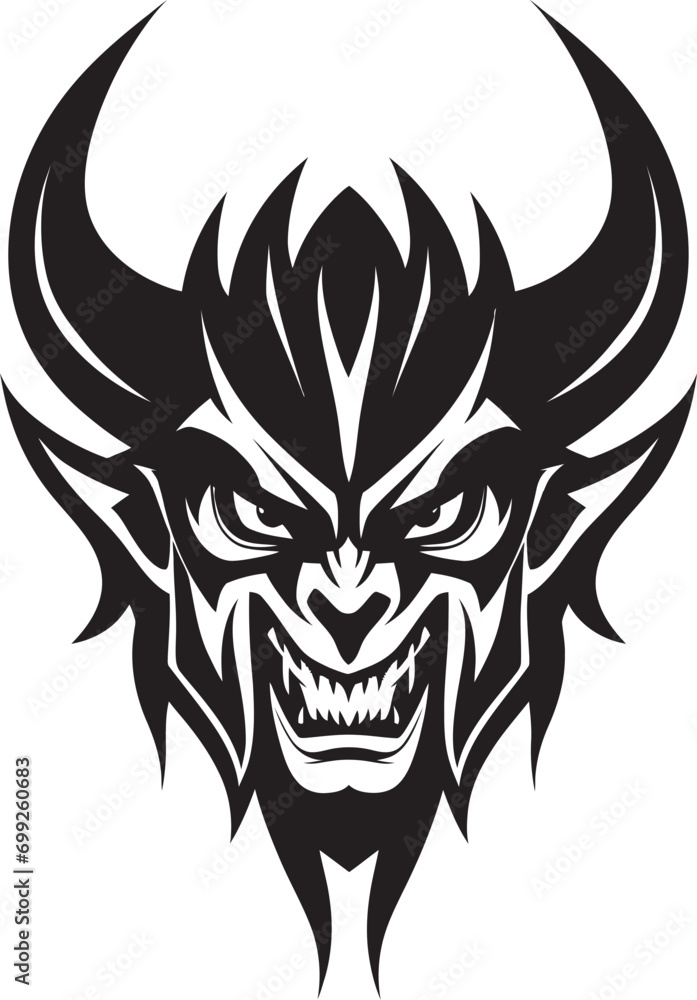 Sinister Gaze Aggressive Devil s Visage Logo Design Malevolent Presence Vector Black Icon of Devil s Face