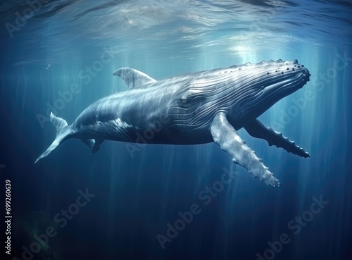 the whale swimming in the ocean on a background that is blue stock © grigoryepremyan