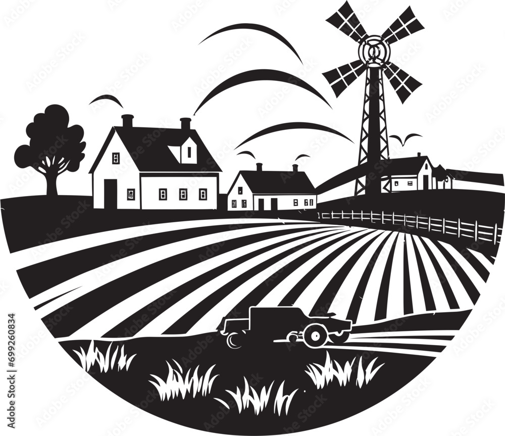 Farmstead Elegance Vector Farmhouse Emblem Homestead Horizon Black Logo for Agriculture