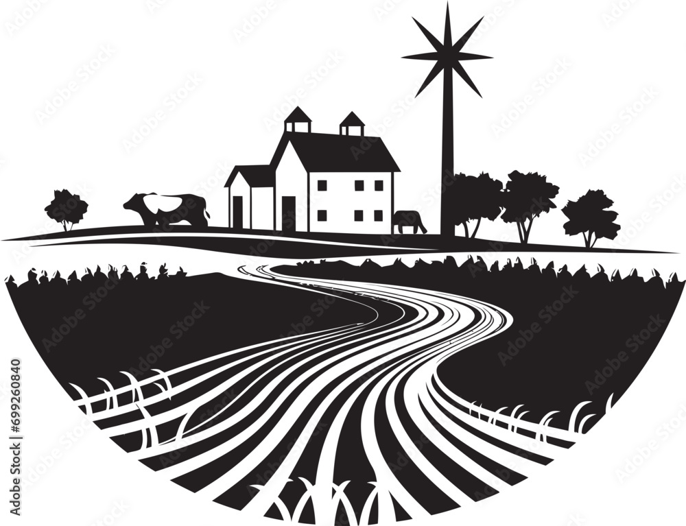 Rural Oasis Agricultural Logo Design Farmstead Essence Black Vector Emblem