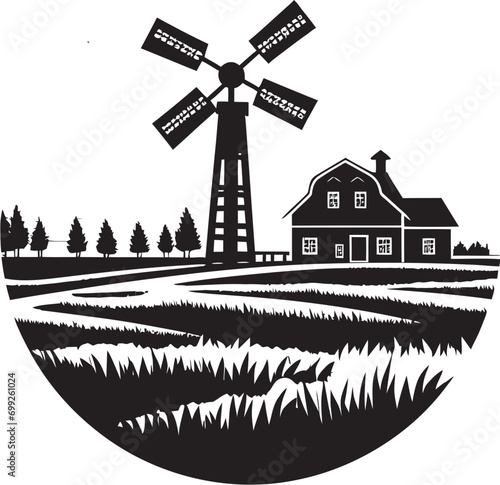 Rustic Retreat Black Vector Emblem Nature s Homestead Farmhouse Icon © BABBAN