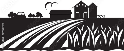 Harvest Haven Agricultural Farmhouse Icon in Vector Rustic Charm Black Vector Logo for Farmhouse