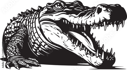 Fototapeta Naklejka Na Ścianę i Meble -  Fierce Majesty Vector Alligator Icon Design Primeval Guardian Black Alligator Emblem