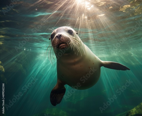 Sea lion swimming underwater in tidal lagoon © grigoryepremyan