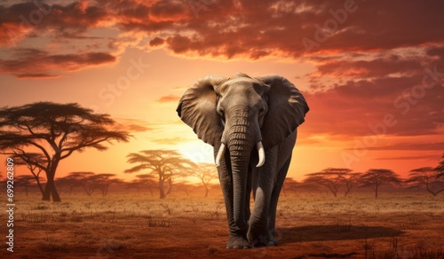 african elephant in sunset savannah 