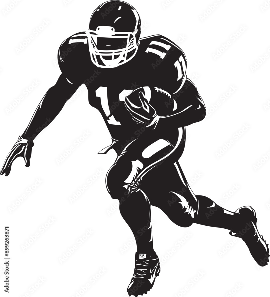 Obraz premium Athletic Dominance Black Football Player Victory Charge Football Vector Logo