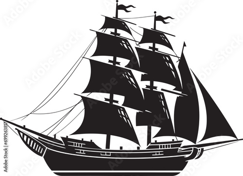 Nautical Relic Ancient Ship Vector Emblem Maritime Legacy Black Ship Logo Icon