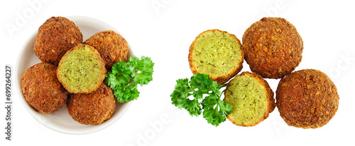 falafel on the plate isolated on white background. Top view. Flat lay.