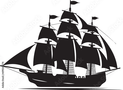 Nautical Relic Ancient Ship Vector Icon Historic Mariners Black Ship Emblem